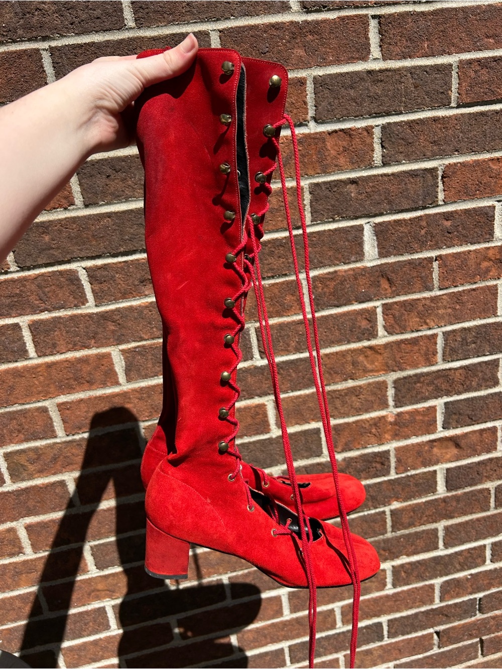RARE 60s 70s Red Suede Lace Up Boots - Picture 3 of 16